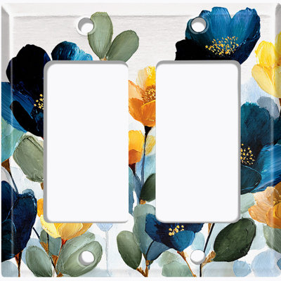 Couvercle de plaque d'interrupteur en métal; Fauteuil à bascule GFI de taille 2 US - image imprimée de fleurs de style aquarelle