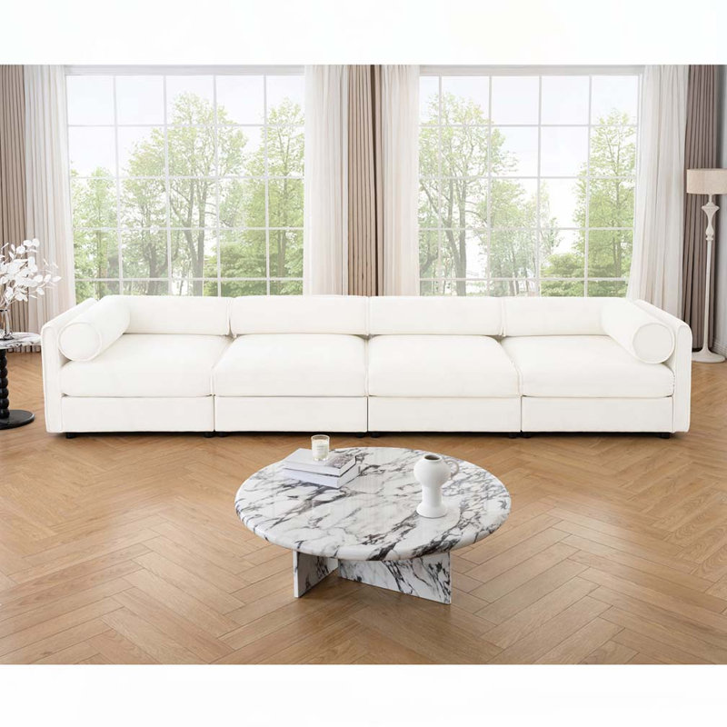 Canapé en chenille, H 27,9 po x l 142,5 po x P 37,4 po, 4, Blanc