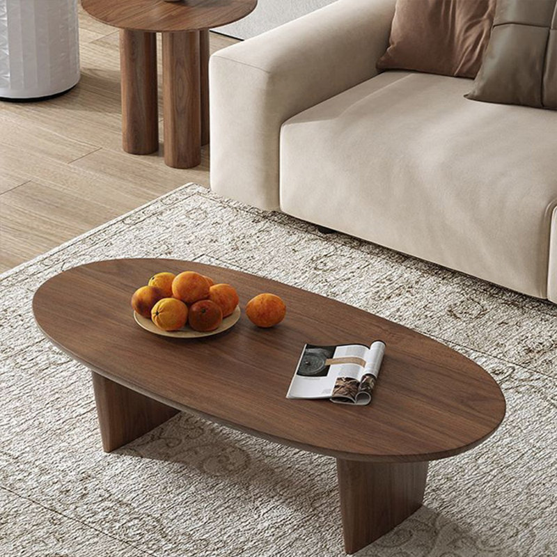Table basse brune en bois massif ovale, H 13,78 po x L 39,37 po x l 19,69 po, Brun