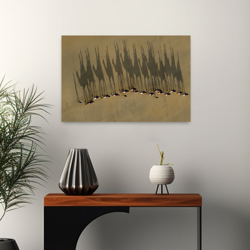 Ombres de caravane de chameaux, paysage abstrait contemporain, impression d'art mural nature, H 16 po x l 24 po