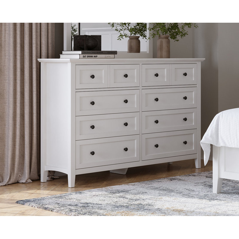 8 Drawer 152.4 W Double Dresser, White