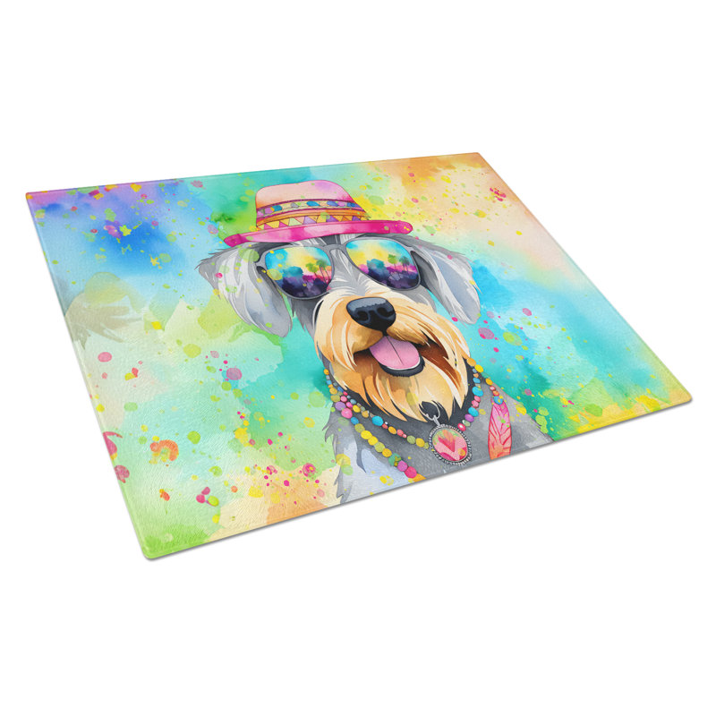 Schnauzer Hippie Dawg Glass Cutting Board Large