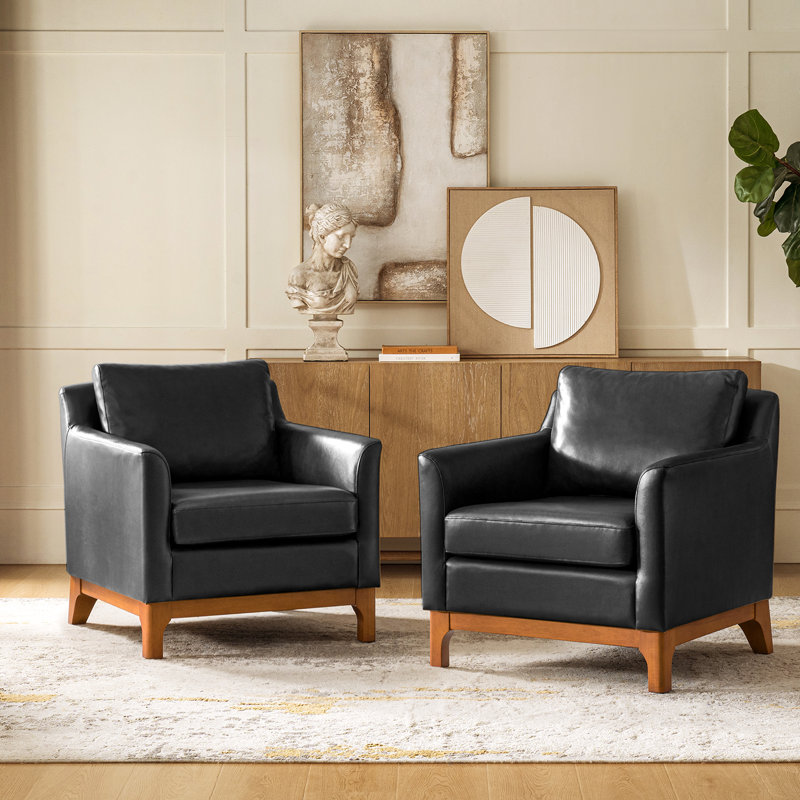 Fauteuil en cuir véritable Florita, Noir
