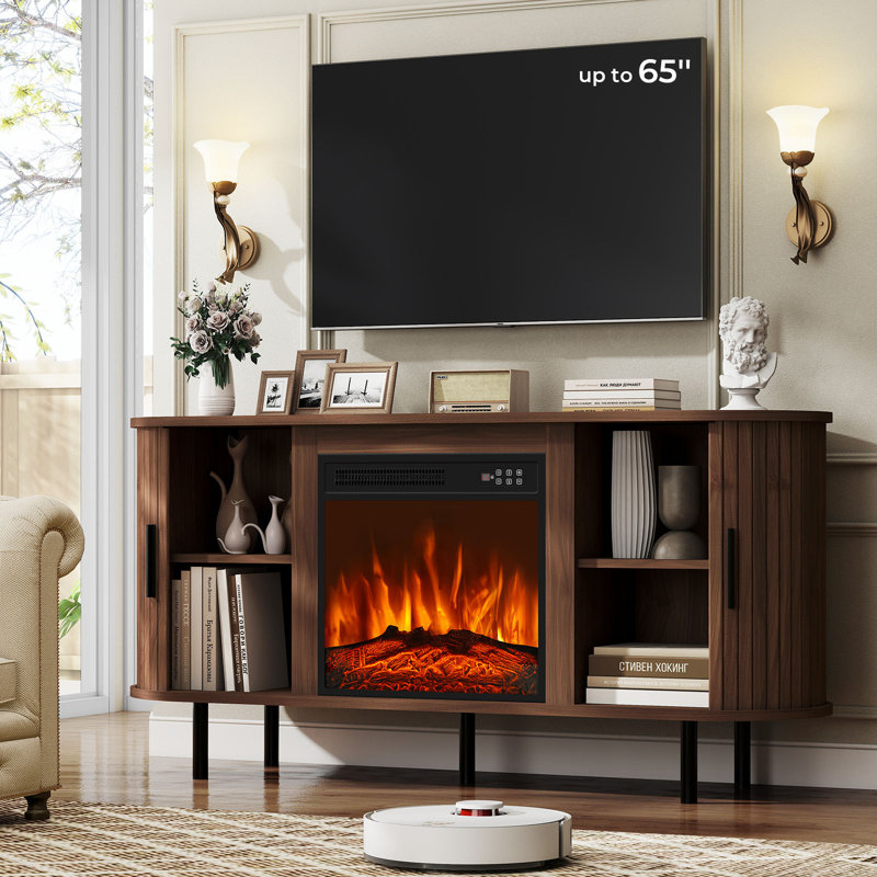 TV Stand Fireplace, 68.7cm H x 139.7cm W x 40cm D, Walnut