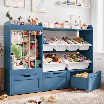 41.3"H Toy Storage Organizer, Large Stuffed Animal Storage With 6 Plastic Bins, 3 Movable Building Block Drawers For Kids Room, Playroom, Nursery, Nav by Isabelle & Max