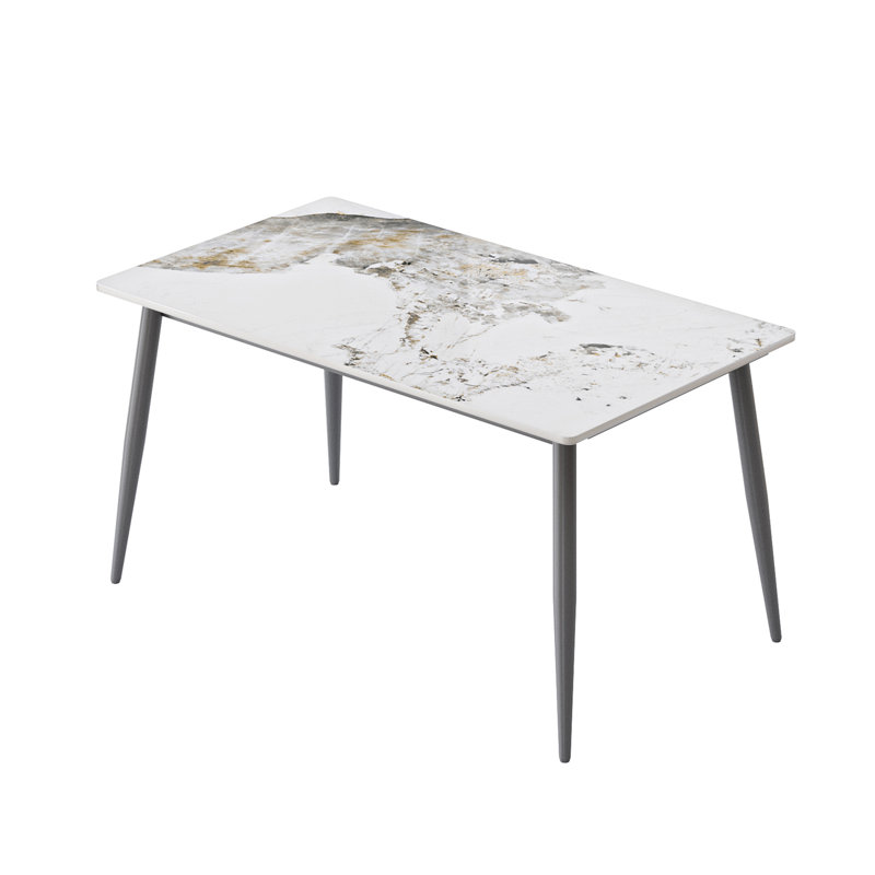 55.12" Modern Artificial Stone White Pandora Straight Edge Dark Grey Metal Leg Dining Table-Can Accommodate 6 People(Dining Table Only)