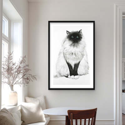 Blue Eyes Fluffy Siamese Cat Print | Feline Minimalist Art