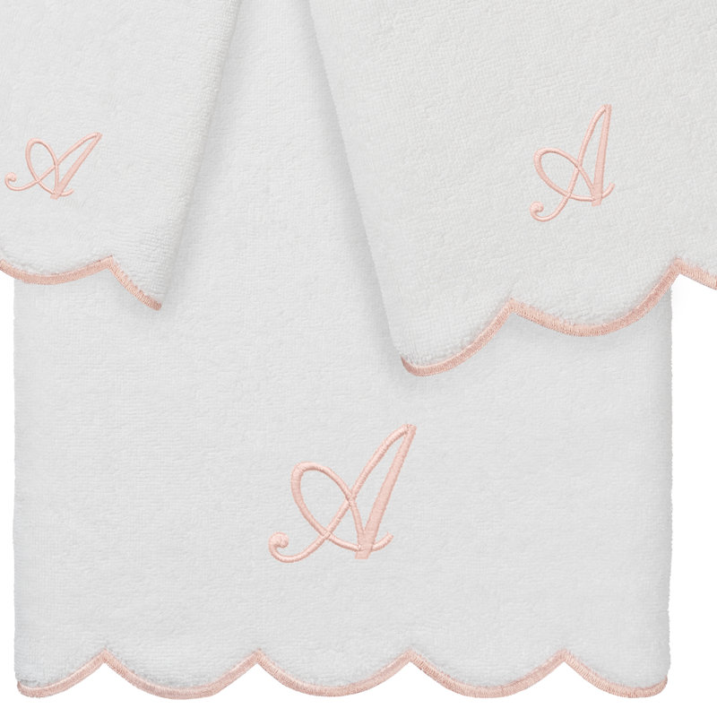 Ensemble de serviettes personnalisées 100% coton turque ADORNIA 3 pièces Linum Home Textiles, Blanc / Rose, A