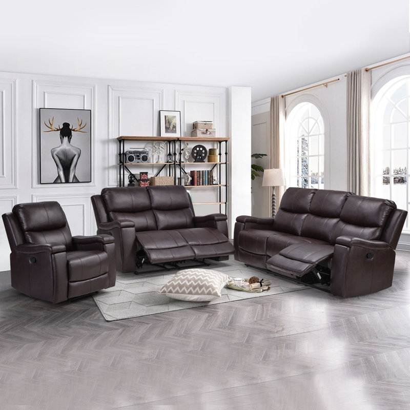 Ilkeston 3-Piece Manual Reclining Faux Leather Living Room Set with Built-in Cupholder, Espresso