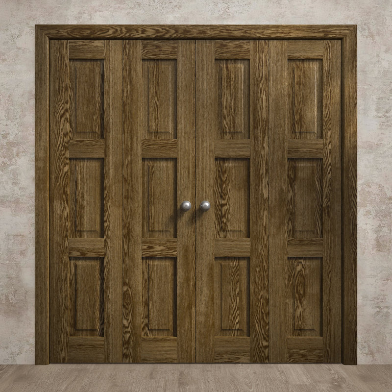 Portes coulissantes doubles pliantes pour placard 96 x 84 pouces Ego 5010 Chêne marbré, rails robustes, moulures, garnitures, quincaillerie, bois massif, portes de placard de chambre