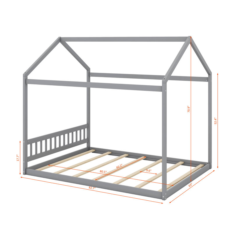Grand lit en bois avec tête de lit, Gris
