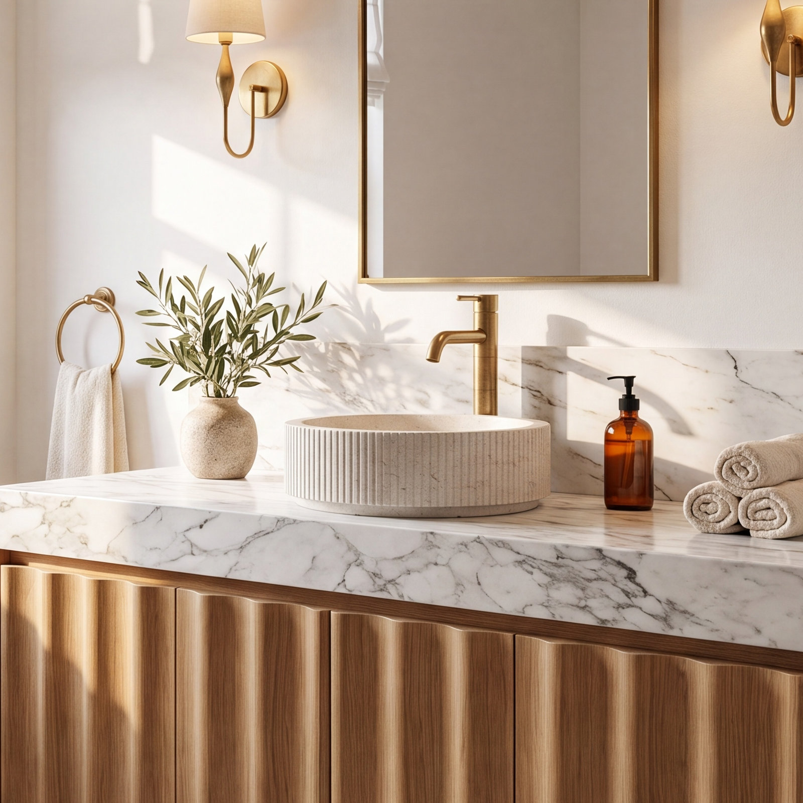 Round Marble Vessel Bathroom Sink