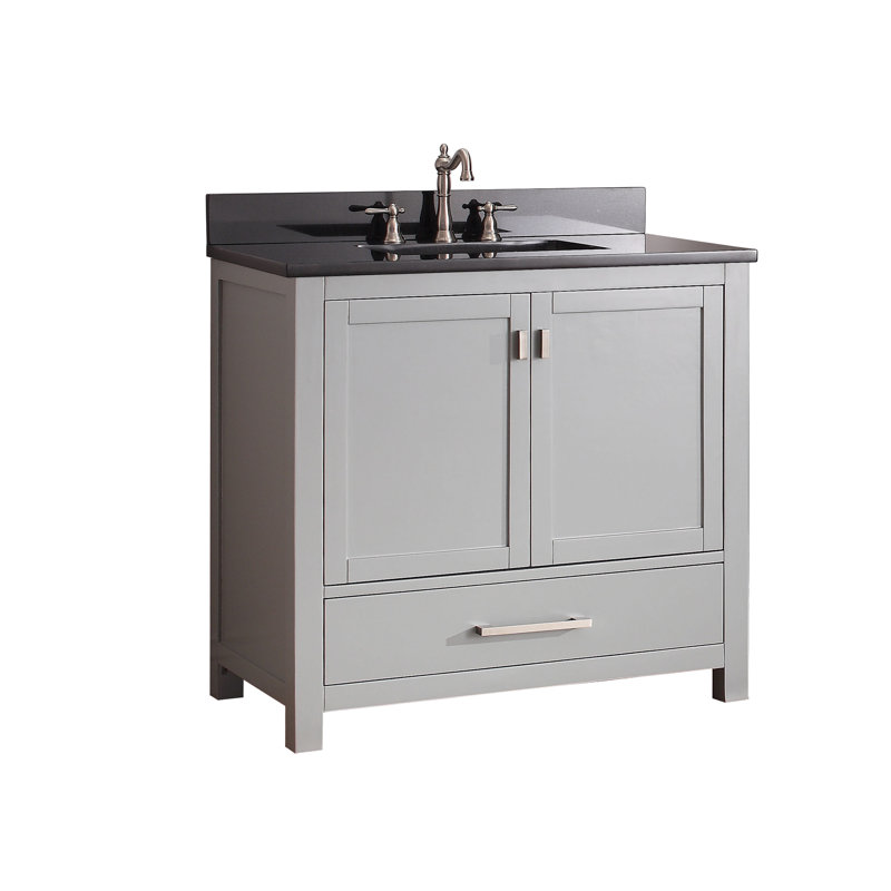Modero 36" Single Bathroom Vanity with Top, Carrera White Marble, Chilled Gray, Brushed Nickel