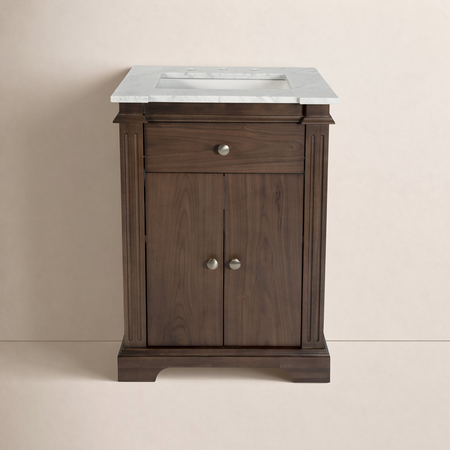 Garza 24" Carrara Marble Single Bathroom Vanity, Natural Walnut