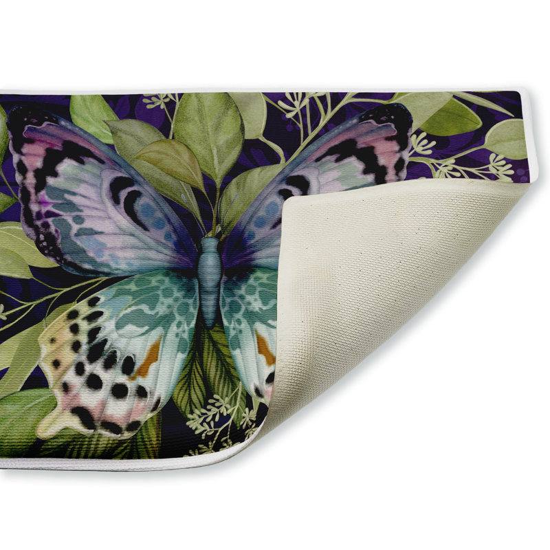 Tapis de bain et tapis de bain en peluche Midnight Butterfly Garden, par Nicole Tamarin, 18 po x 30 po