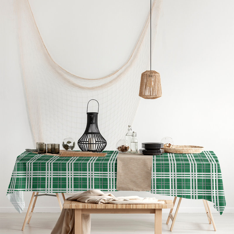 Nappe en mélange de coton à carreaux, Vert / argent / blanc