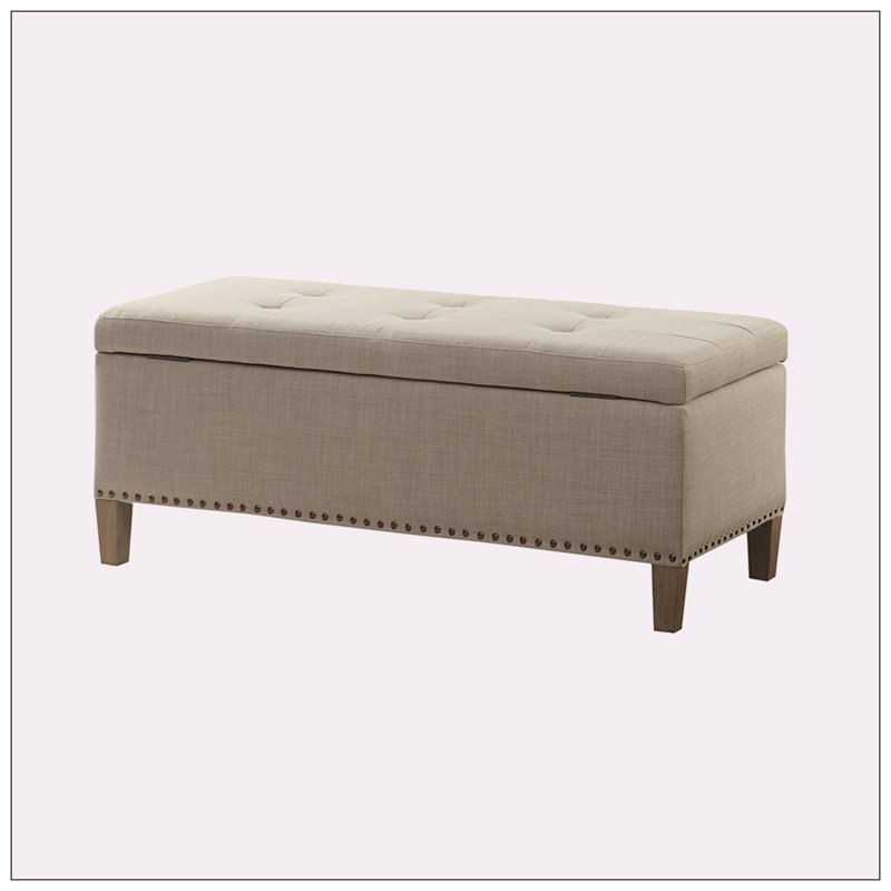 Tufted Top Storage Bench, Light Gray, Brown