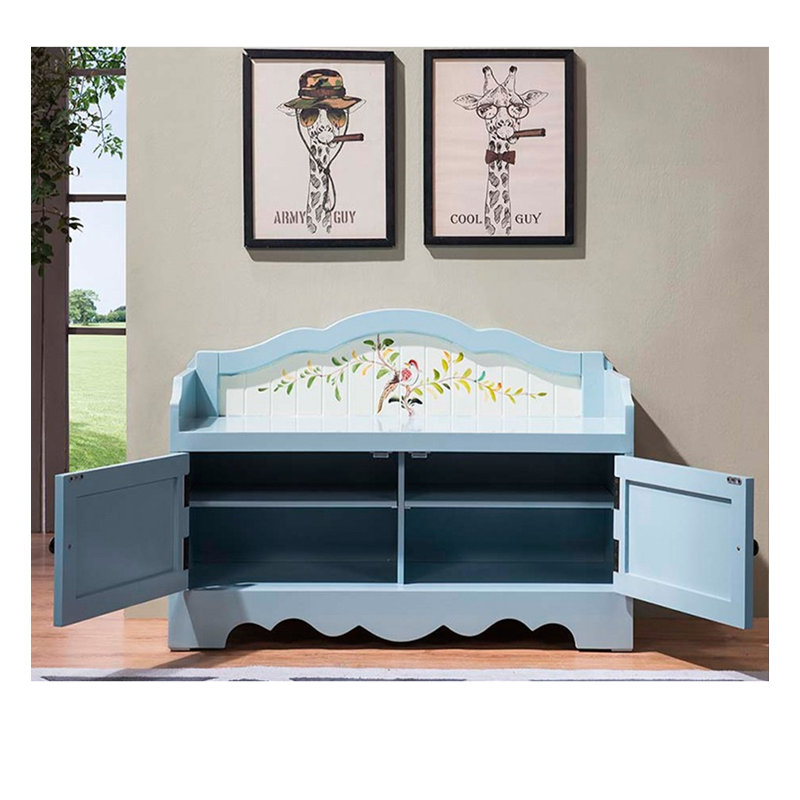 Country Painted Solid Wood Shoe Storage Bench