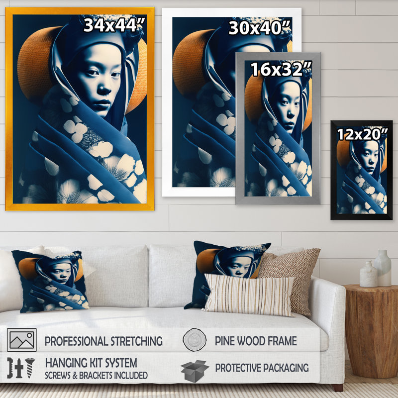 Bickler Avant Garde, modèle en or et bleu rétro I sur toile, H 32 po x l 16 po x P 1 po, Cadre photo noir