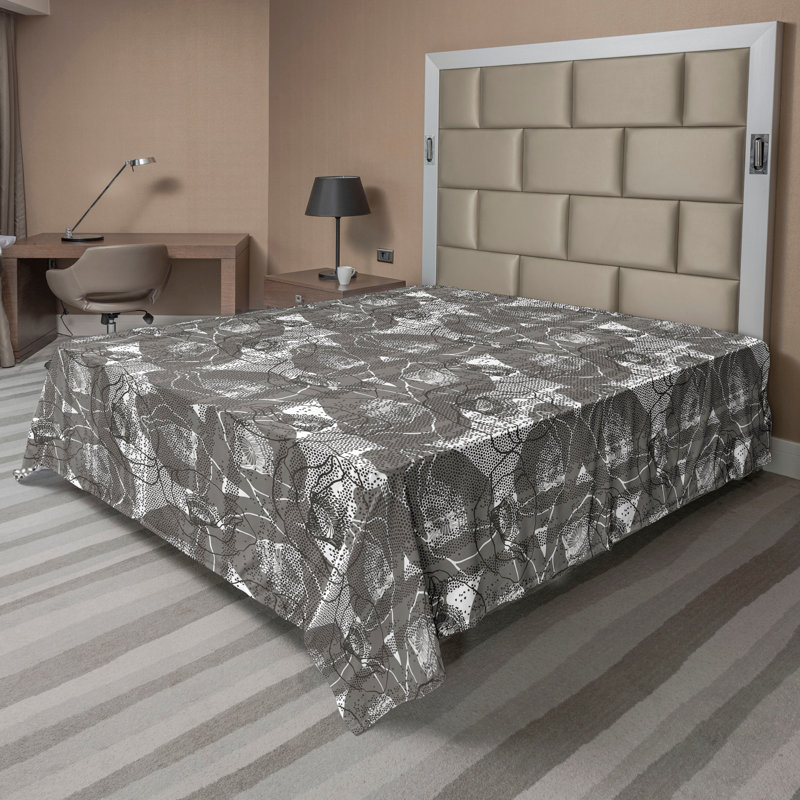 Ambesonne Flat Sheet Floral Grunge Art, Gray White Floral, California King Flat Sheet