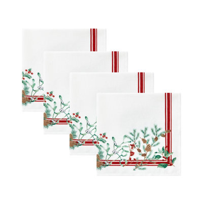 Daeshun Winter Holiday Berry Floral Square Napkin