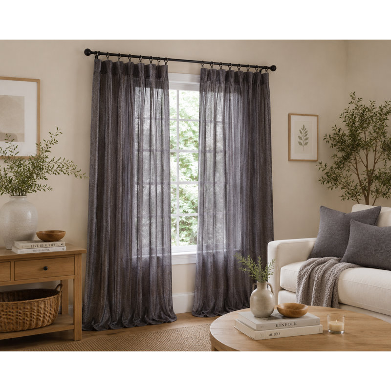 Etherton Semi Sheer Curtain Single Panel, 52" W x 120" L, Dark Gray