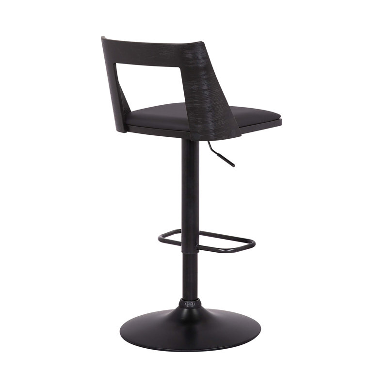 Tabouret de bar réglable pivotant en similicuir et bois noir avec base noire