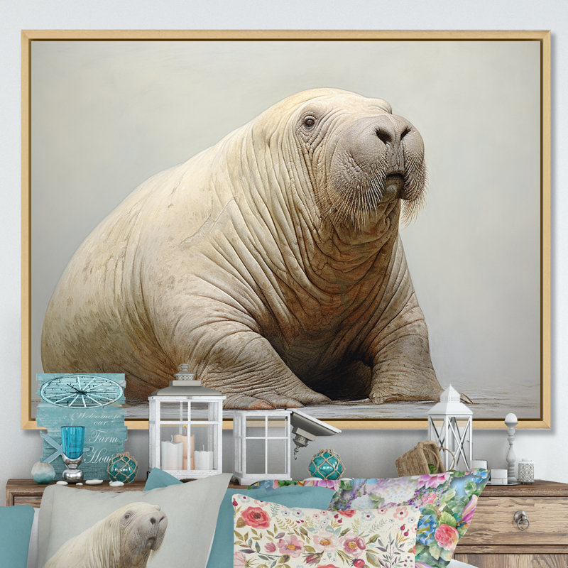 Lazy Walrus Habitat V - Art mural sur toile Morse, Cadre naturel flottant, H 30 po x l 40 po x P 1,5 po