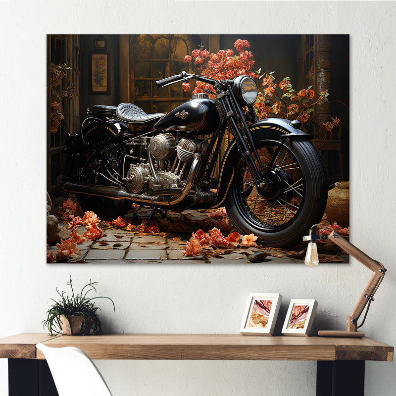 Noir mystère de la moto, H 12 po x l 20 po x P 1 po, Toile tendue