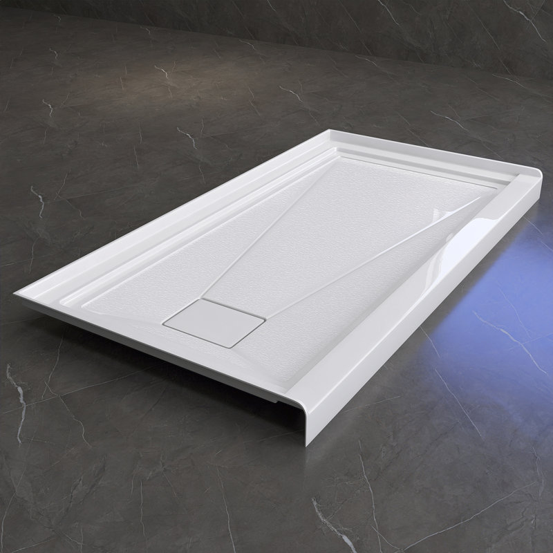 60'' W x 32'' D Alcove Acrylic Shower Base White Single Threshold Rectangular Shower Tray with Drain Cover, Left