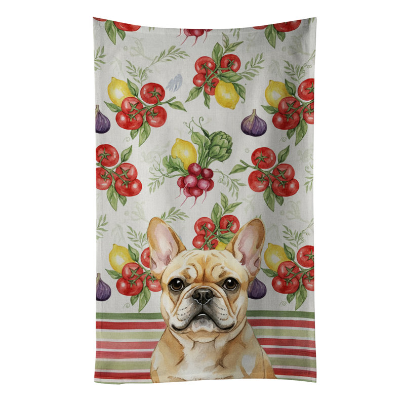 Fawn French Bulldog Vegetables Kitchen Towel, Fawn French Bulldog