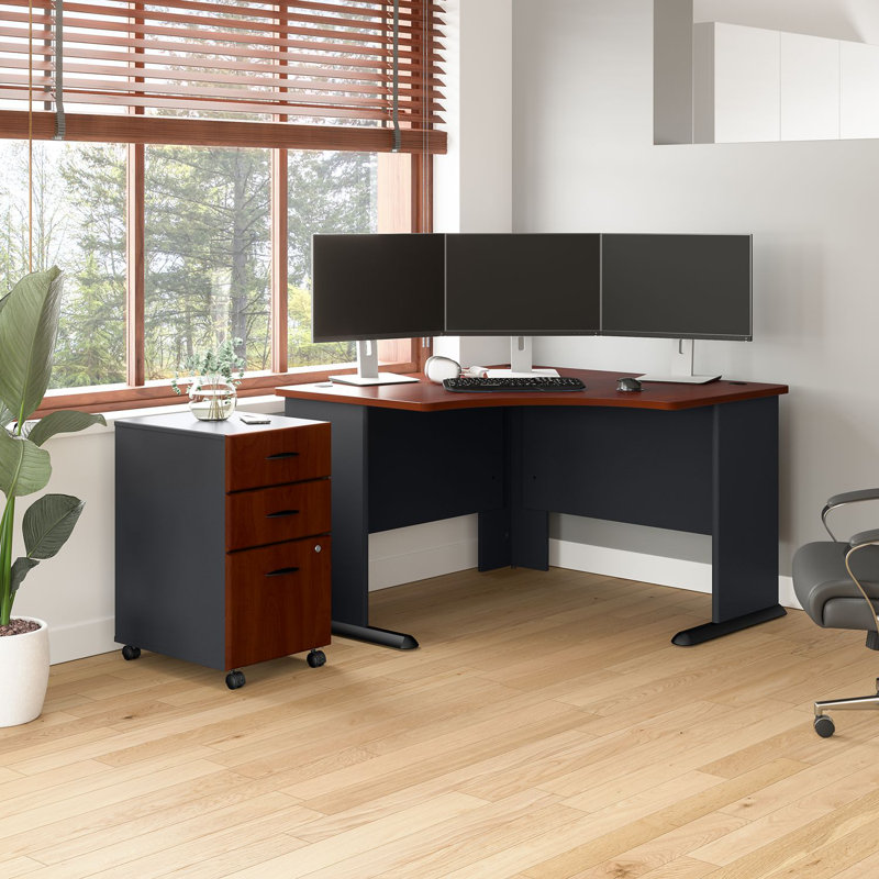 Bureau de direction en L Series A avec caisson mobile à 3 tiroirs, Cerisier Hansen