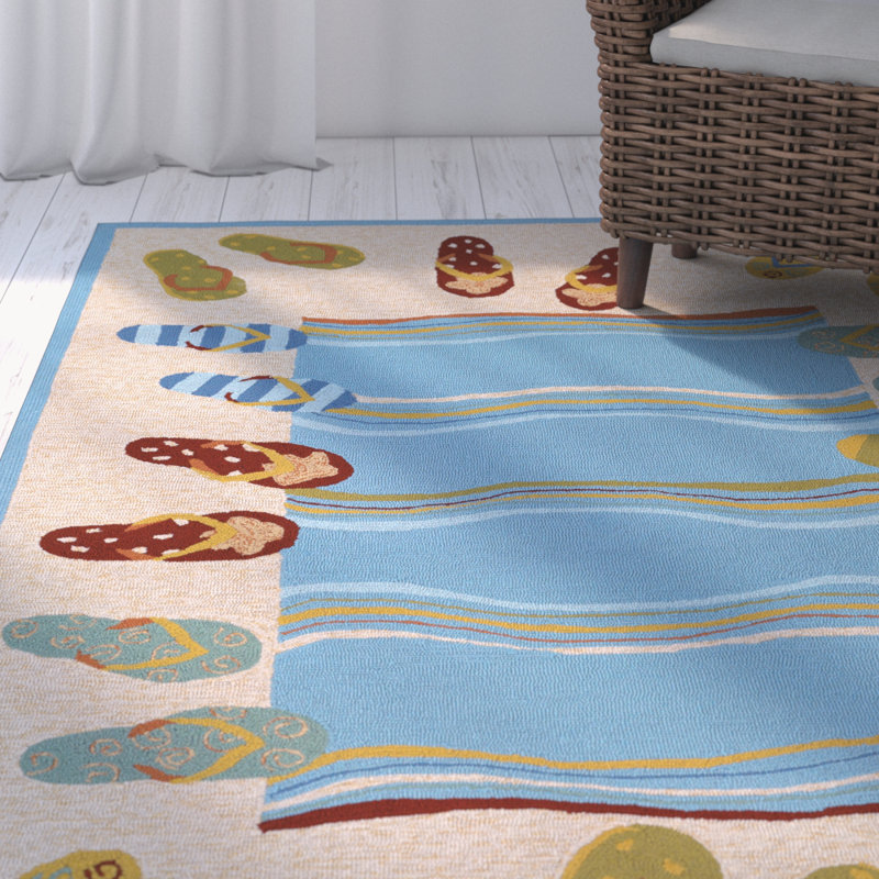 Rundall Coastal Sand Multicolor Handmade Indoor Outdoor Area Rug, Rectangle 3'6" x 5'6"