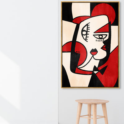 "Woman In Pieces", Cubist Geometric Faces Modern White Canvas Wall Art Print For Bedroom