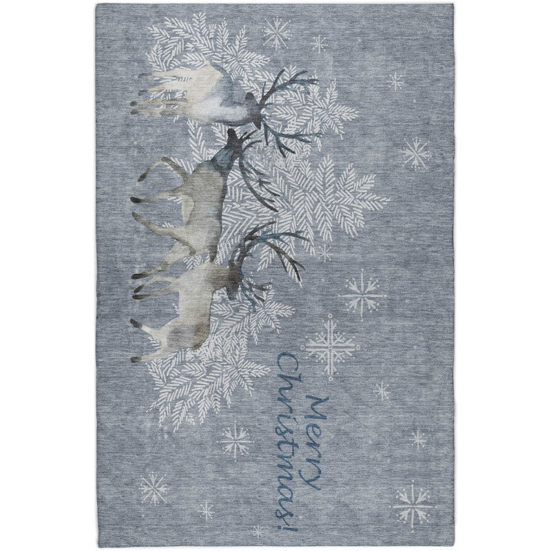 Premium Machine Washable Dream Shag ADS213 Christmas Reindeer Rug, 9' x 12'