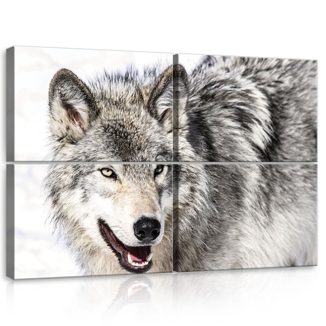 4-tlg. Leinwandbilder-Set Schnee Wolf