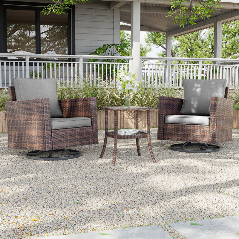 Murielle 3-Piece PE Rattan Wicker Patio Furniture Set with Rocking Chairs & Side Table, All-Weather Outdoor Conversation Set for Deck Backyard Garden