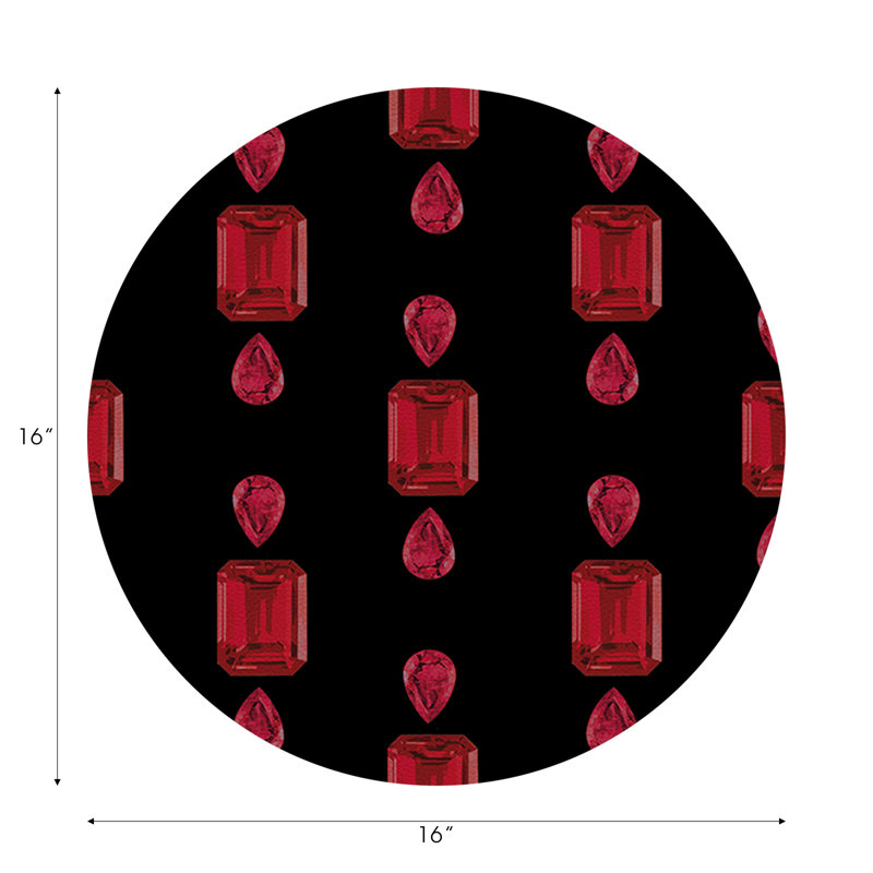 Gem Emeralds Vegan Leather Round Pebble Placemat, Rubys, Black