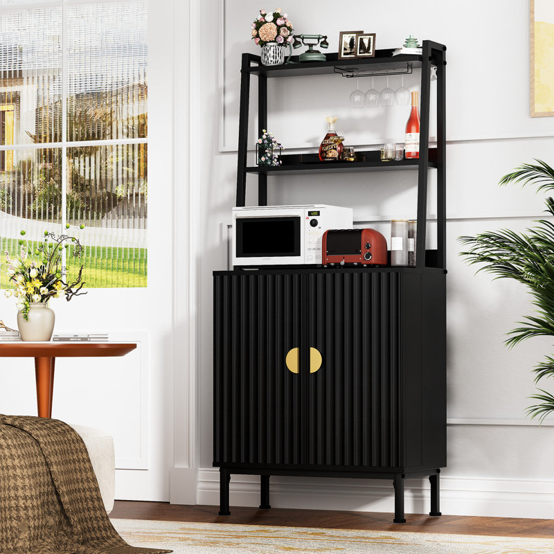 Armoires de garde-manger de 58 po avec tablettes pour micro-ondes, armoire de rangement de cuisine autoportante avec tablettes réglables, armoires de buffet pour la cuisine, la salle à manger, le salon, noir