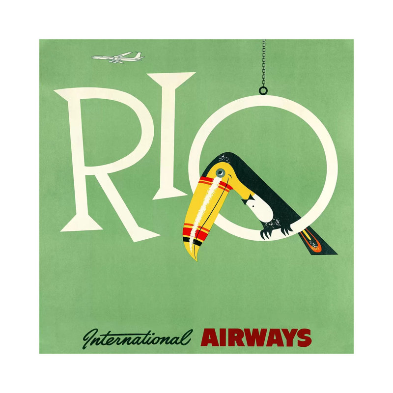 Rio Travel Poster, International Airways by Piddix - Wrapped Canvas Print, 30.48 cm H x 30.48 cm W