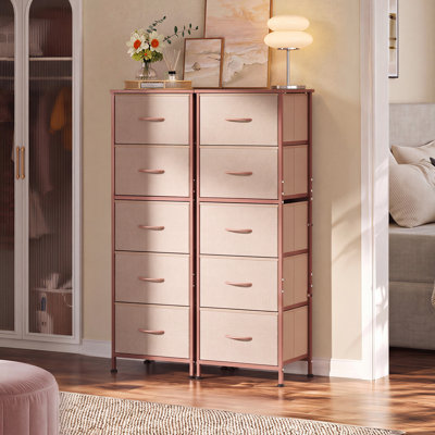 Ojaswi 5-Drawer Brown Dresser with Wood Top for Bedroom, Chest of Drawers with Strudy Steel Frame for Small Space, Storage Tower for Closet, Hallway