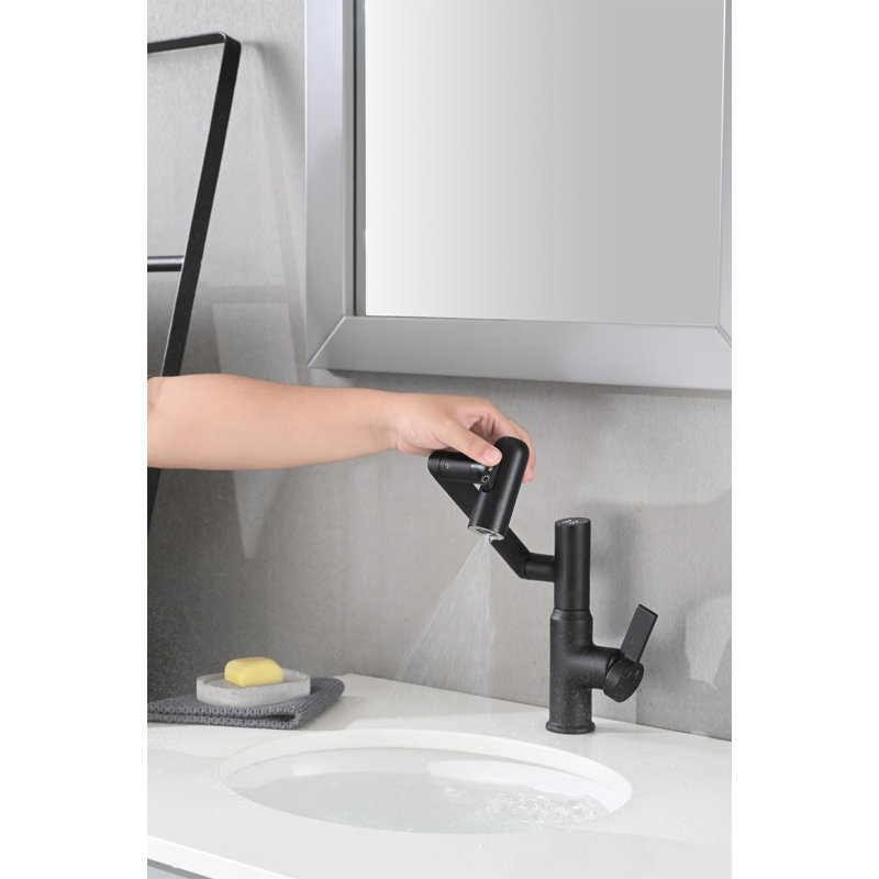 Bathroom Sink Faucet With Spray Function And Temperature Display For Anti-Skid Switch And Hot & Cold And 360° Rotary