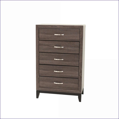 Commodes et amp; Commode haute à 5 tiroirs avec garde-robe en chêne gris rustique | Gris | Panneau de particules et panneau de fibres à densité moyenne, bois massif