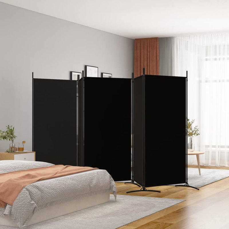 346cm W x 52cm H 4 - Panel Folding Room Divider, Black