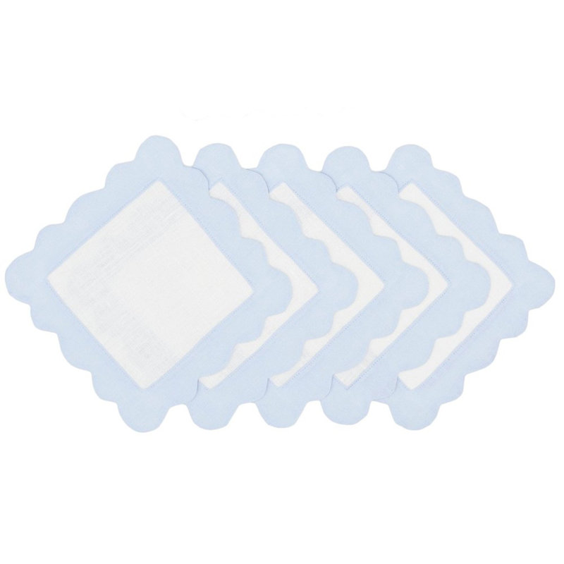 Sunflower Scallop Cocktail Napkin, White/Ice Blue
