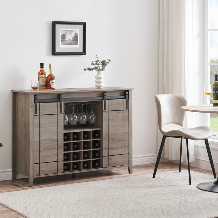 47" Fluted Wine Bar Cabinet with Glass Holder and Adjustable Shelves