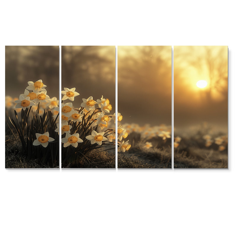 «Beige Yellow Summer Golden Hour Daffodils» - ensemble de reproductions d'art mural jonquilles, H 28 po x l 48 po