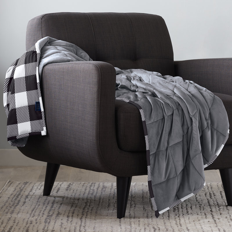 Grey Black White Reversible Fleece Weighted Blanket, 12lb