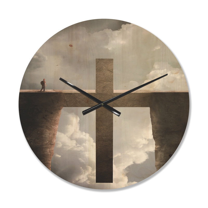 Modern Wood Wall Clock - Big Cross between Two Cliffs, Small