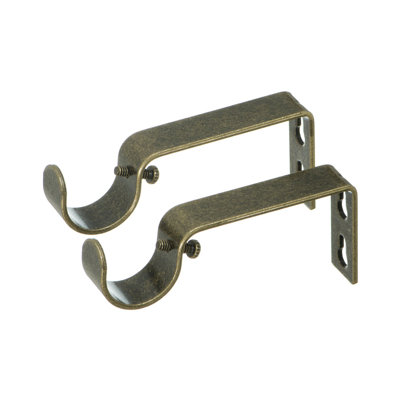  Fixed Brackets for Curtain Rods - for 1 or 1 1/8 Inch Rods. Set of 2 - Ant Brass
